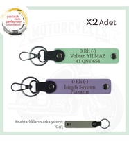Yol Tutkunları İçin, İsim Plaka ve 0- Kan Grubuna Kişiselleştirilmiş x2' li Anahtarlık, Mor-Yeşil-Gr (Çok Renkli)