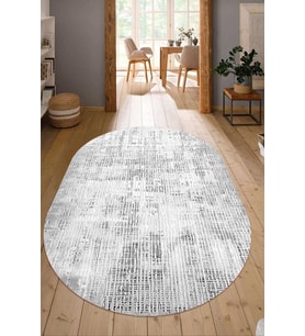 Dijital Baskılı Kaymaz Taban Yıkanabilir Oval Salon Halısı Mutfak Halısı Yolluk NDO-HY-941 (Gri)