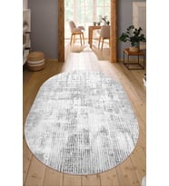 Dijital Baskılı Kaymaz Taban Yıkanabilir Oval Salon Halısı Mutfak Halısı Yolluk NDO-HY-941 (Gri)