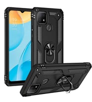 Oppo A15 Uyumlu Kılıf Standlı Manyetik Yüzüklü Military Magnetic Ring Polycarbonate and TPU Case (Siyah)