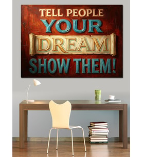 Tell People Your Dream Yazısı Dekoratif Kanvas - Mdf Ahşap Tablo