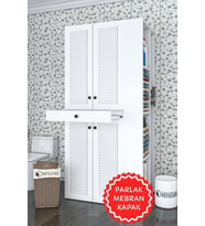 Kenzlife membran çamaşır-kurutma makinesi dolabı ahi evran sağ byzbyz panjur 187*090*60 mebran kapak suntalam gövde (Beyaz-Gri)