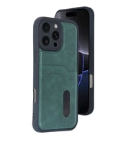 Apple İphone 16 Pro Max Kılıf Sara Kartvizitli Deri Kılıf - Koyu Yeşil