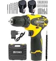 Steiner Alman 32 V Darbesiz Metal Şanzıman Çift Akülü Şarjlı Vidalama Matkap Sarı + Set
