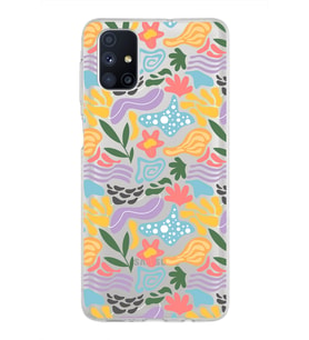 Samsung Galaxy M51 ile Uyumlu 1mm Kapak Memphis Desen Tasarımlı Şeffaf Silikon Kılıf
