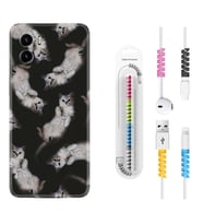 Vivo Y15S Y32 Y33S Y51 Y53S Kılıf Kablo Koruma Spiral Silikon Sevimli Kedicikler 1785
