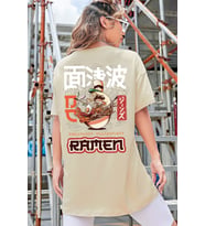 Unisex Ramen Baskılı T-shirt (Bej)