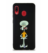 Samsung Galaxy A30 Soft Premier Kapak Squidward Dokunaç Tasarımlı Silikon Kılıf - Siyah (Şeffaf)
