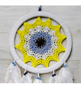 Sarı Nazar Motifli Kuş Tüylü Duvar Süsü (Çok Renkli)