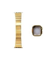 Apple Watch 44mm Kordon Ultra Model Kasa Koruyucu+Baklalı Metal Kordo 126 (Gold)