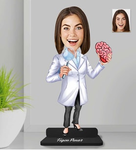 Kişiye Özel Tıp Bayramı Beyin ve Sinir Cerrah Kadın Doktor Ahşap Biblo-1