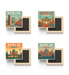 Berlin Almanya - 4 adet - 9x9 cm Buzdolap Magneti