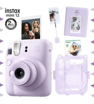 Instax mini 12 Lila Fotoğraf Makinesi-10'lu Film-Kıskaçlı Stand-PVC Albüm ve Simli Pleksi Kılıf Seti