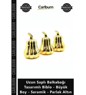 Özel Üretim Gold Lüks Dekor Uzun Saplı Balkabağı Tasarımlı Biblo Büyük Boy Seramik Parlak Altın