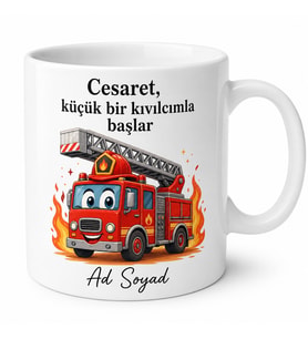 Çocuğa Hediye İsimli İtfaiyeci Temalı Baskılı Kupa Bardak Özel Tasarım