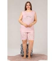 Lady Büyük Beden Viskon Kumaş Kısa Kollu Şortlu Pijama Takımı 10375