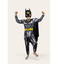 Batman Kaslı Çocuk Kostümü Yeni Sezon Siyah Pelerinli Maskeli Süper kahraman Kaslı Kostümü (Çok Renkli)