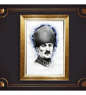 Özel Seri Paspartulu Çerçeveli Atatürk Tablo l759 (Gold)