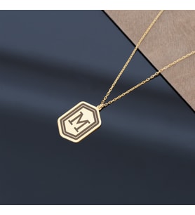 DKMN Gümüş Beşgen Harfli Kolye Unisex Gümüş Kolye (Gold)