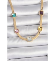 316L Çelik Gold Renk İtalyan Zincir Model Kare Renkli Zirkon Taşlı Kadın Kolye - TJ-BKO10118
