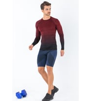 MioFit Erkek Active Dikişsiz Uzun Kollu Spor Tişört (Bordo-Siyah)