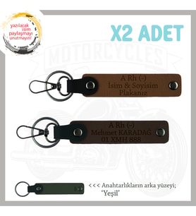 Motor Severlere, İsim Plaka ve A - Kan Grubu Yazılı Anlamlı Hediye x2 Anahtarlık, Kahve-K Kahve-Ysl