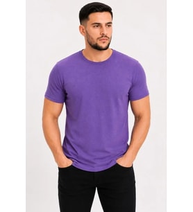 Erkek Basic Tişört Bisiklet Yaka Kısa Kol Günlük Yazlık Slim Fit T-Shirt - Mor