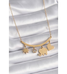 316L Çelik Gold Renk Fil Figür Zirkon Taş Detay Kadın Kolye TJ-BKO9408