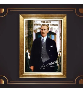 Özel Seri Paspartulu Çerçeveli Atatürk Tablo l669 (Gold)