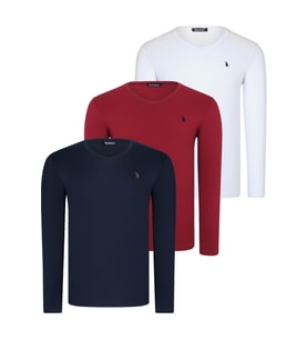 ÜÇLÜ SET T8587 DEWBERRY V YAKA ERKEK SWEATSHIRT-BEYAZ-LACİVERT-BORDO