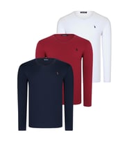 ÜÇLÜ SET T8587 DEWBERRY V YAKA ERKEK SWEATSHIRT-BEYAZ-LACİVERT-BORDO