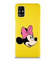 Samsung Galaxy M51 Soft Premier Kapak Minnie Mouse-A Tasarımlı Silikon Kılıf - Sarı (Şeffaf)