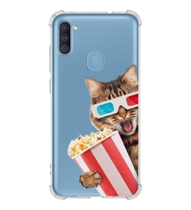 PrintiFy Samsung Galaxy M11 Uyumlu Kedi 1 Baskılı Şeffaf Köşe Korumalı Antişok Kılıf