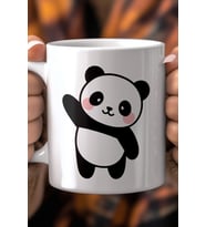 Sevimli Panda Desenli 330ml Baskılı Beyaz Seramik Kupa Bardak