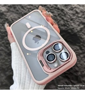 iPhone 15 Pro Max Kılıf Klon Stantlı + Lens Korumalı MagSafe Telefon Kılıfı