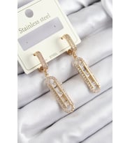 316L Çelik Zirkon Taşlı Sallantılı Messika Model Gold Renk Kadın Küpe (Altın)