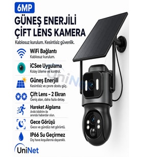 Uninet Wifi Solar Güvenlik Kamerası – Güneş Panelli, Gece Görüşlü, Hareket Algılamalı, Çift Yönlü Ses Özellikli