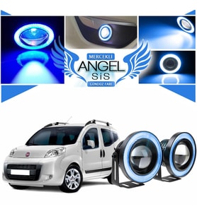 Fiat Fiorino Uyumlu, Universal Mercekli Led Angel Sis Farı, 76mm Buz Mavi Renk