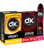 Okey Prezervatif Hisset 20'li + Zirve 10'lu + Çilek Kayganlaştırıcı Jel 100 ml