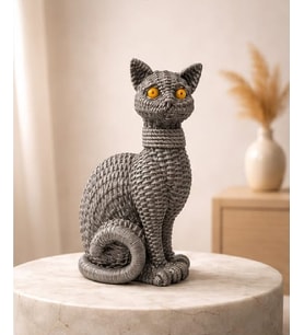 Kedi Heykeli Büyük BOY Hasır Vücut Desenlerine Sahip El yapımı Kedi Heykeli