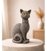 Kedi Heykeli Büyük BOY Hasır Vücut Desenlerine Sahip El yapımı Kedi Heykeli