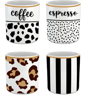 Coffee Cups/Japanese Tea Cup/Mug Set/Coffee Cup Middle Size/Cups No Handle/4 x 210 ml (coffee, espresso, vertical black line, leopard)