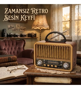 Nostaljik Ahşap Görünümlü Bluetooth Radyo Hoparlör - USB/TF Kart Destekli, TWS Özellikli