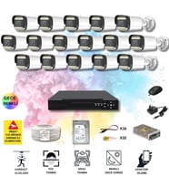 16 Kameralı Set - Yapay Zeka Özellikli Gece Renkli Gösteren 5MP SONY Lensli 12 Warm Ledli FULLHD Güvenlik Kamerası Seti 312W-116