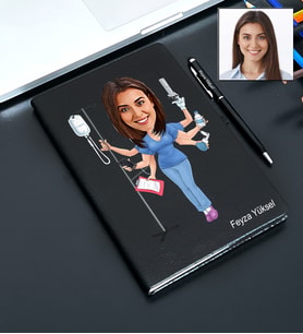 Kişiye Özel Hemşire Tasarımlı Karikatür Defter Ve Kalem Seti 92