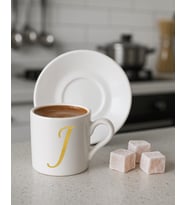 Türk Kahvesi, Espresso, Harf Fincan (Beyaz-Altın El Yazısı)