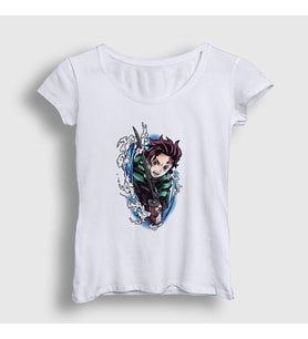 Presmono Kadın Beyaz Tanjiro Kamado Anime Demon Slayer Kimetsu No Yaiba T-Shirt 307889tt