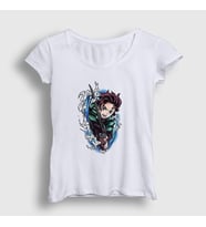 Presmono Kadın Beyaz Tanjiro Kamado Anime Demon Slayer Kimetsu No Yaiba T-Shirt 307889tt
