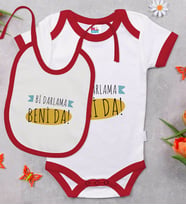 BK Kids Darlama Beni Tasarımlı Kırmızı Bebek Body Zıbın ve Mama Önlüğü Hediye Seti-1
