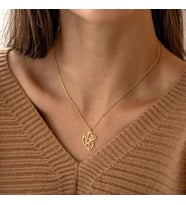 Kişiye Özel 925 Ayar Gümüş Tasarım Kalp Üç Harf Kolye (Gold)